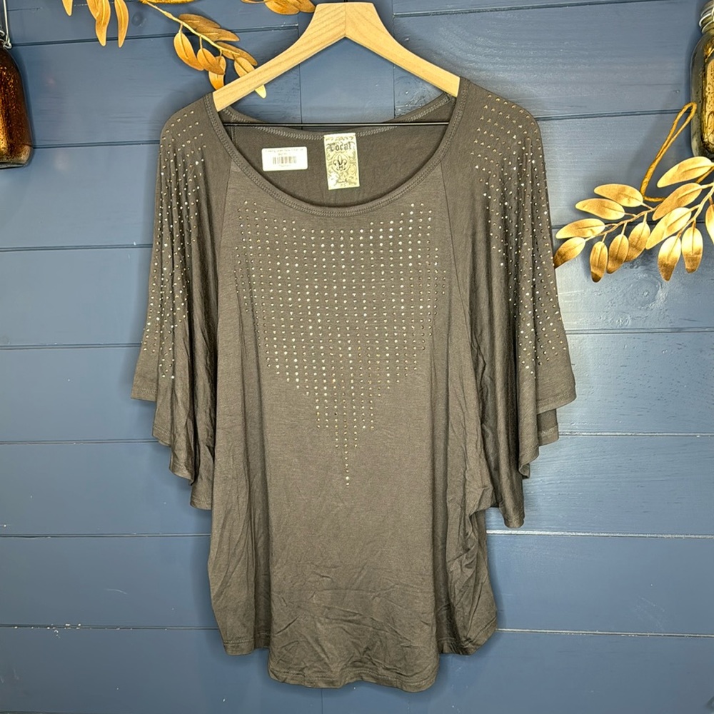 VOCAL Boutique Gray Tunic with Silver Studs Sz L